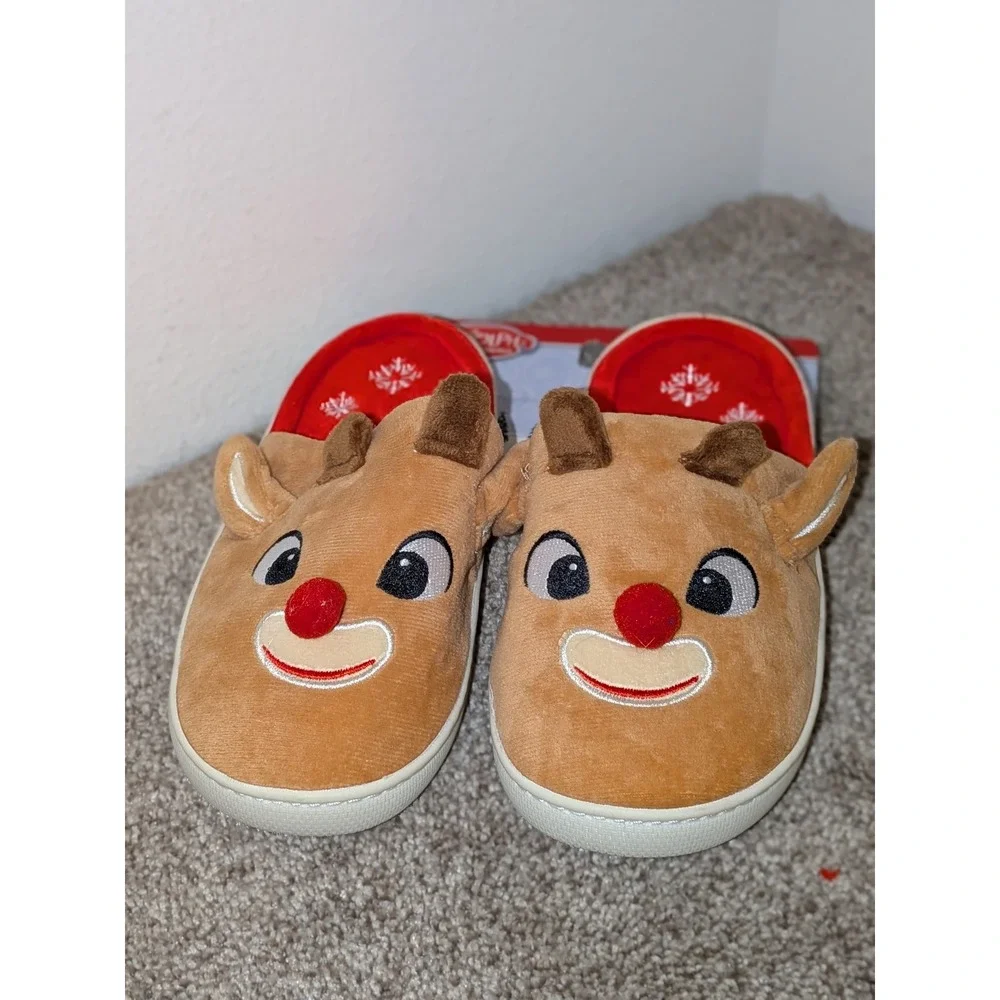 Rudolph the Red Nosed Reindeer Slippers Size S- 5/6 Plush‎ Holiday Christmas NWT